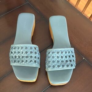Tory Burch Blue Woven Slide Sandals